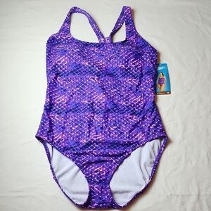 Speedo One-Piece Racerback Swimsuit Size 18 Purple & Pink NWT